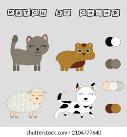 Developing activity for children -  match the  pet  by  color. Logic game for children.
