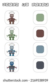 Developing activity for children -  match the  robots  by  color. Logic game for children.
