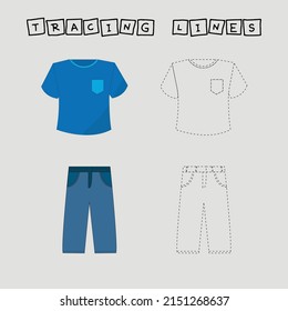 Developing an activity for children, the tracing  the lines of  clothes. Logic game for children.
