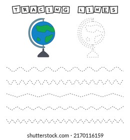 Developing an activity for children, the tracing  the lines of globe. Logic game for children.