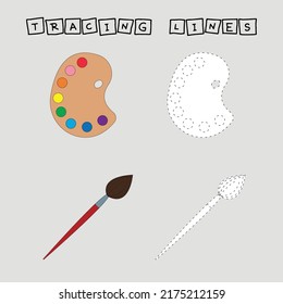 Developing an activity for children, the tracing  the lines of watercolor and brush. Logic game for children.