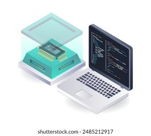Developing Advanced Computer Chips infographics isometric illustration