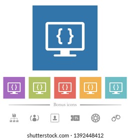 Developing application flat white icons in square backgrounds. 6 bonus icons included.