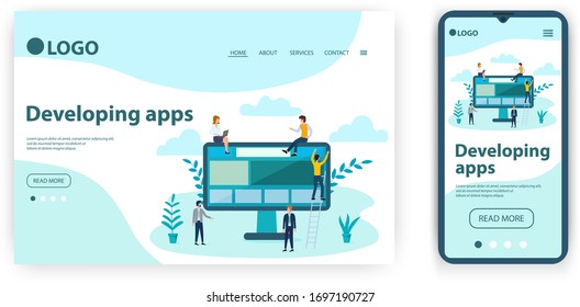 Developing apps.Template for the user interface of the website's home page.Landing page template.The adaptive design of the smartphone.vector illustration.