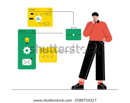 Developing business ideas to meet marketing targets in the business world, solopreneur vector illustration.