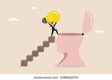 Die Entwicklung von Geschäftsideen oder die Perfektion brillanter Ideen, Konzepte, die den Geschäftserfolg bringen, intelligente Geschäftsleute bringen Ideen-Glühbirnen.