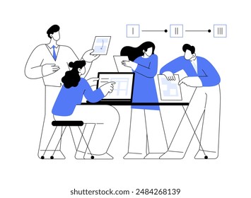 Developing a business plan abstract concept vector illustration. Group of partners creating business plan for new startup, investment strategy, raising money, funding idea abstract metaphor.