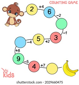 Developing counting game for preschool children. Vector illustration. Monkey and bananas