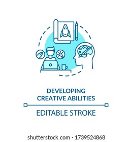 Developing creative abilities concept icon. Personal improvement, professional evolvement idea thin line illustration. Learning new skills. Vector isolated outline RGB color drawing. Editable stroke