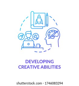 Developing creative abilities concept icon. Personal improvement, professional evolvement idea thin line illustration. Learning new skills. Vector isolated outline RGB color drawing