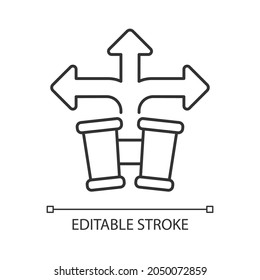 Developing foresight linear icon. Strategic planning and forecasting. Predict possible scenarios. Thin line customizable illustration. Contour symbol. Vector isolated outline drawing. Editable stroke