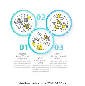 Developing high performance mindset tips circle infographic template. Data visualization with 3 steps. Editable timeline info chart. Workflow layout with line icons. Myriad Pro-Regular font used