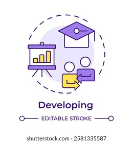 Developing multi color concept icon. Enhancing employee skills and competencies. Performance management system. Round shape line illustration. Abstract idea. Graphic design. Easy to use in booklet