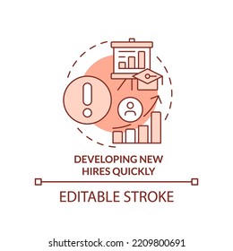 Developing new hires quickly terracotta concept icon. Corporate learning challenge abstract idea thin line illustration. Isolated outline drawing. Editable stroke. Arial, Myriad Pro-Bold fonts used