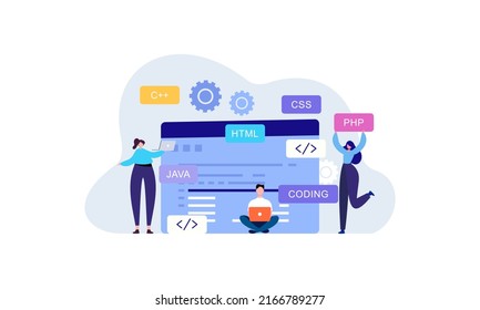 Developing programming and coding technologies and engineering development. Programmer or developer create code. Laptop screen with codes. Developer work with task, coding software using pc 
