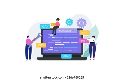 Developing programming and coding technologies and engineering development. Programmer or developer create code. Laptop screen with codes. Developer work with task, coding software using pc 