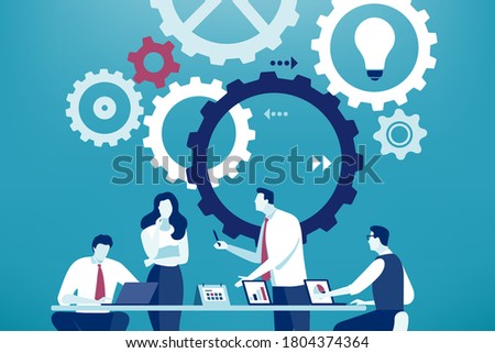 Developing project. The team works on a new project. Business vector illustration