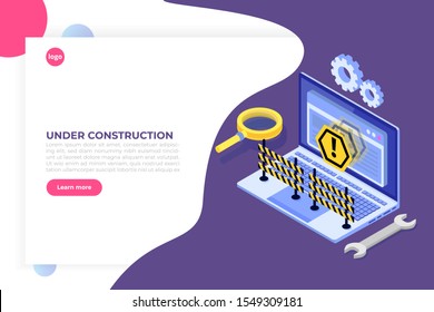 Developing web site, Website under construction, Coming Soon concept page. Maintenance work.  Flat Isometric Vector Illustration.
