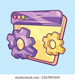 Developing Website and Maintenance Illustration with Gear and Browser Vector