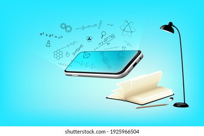 Development Application Virtual And Augmented Reality Display Technology For Online Learning Non-school Education On Mobile Phone, Concept Academic Study Multimedia On Screen For Vector Illustration