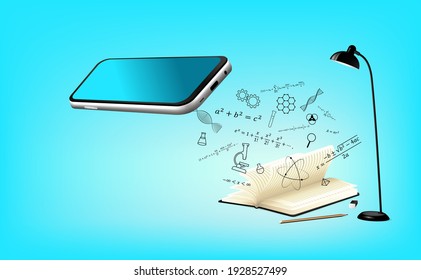 Development application virtual and augmented reality display technology for online learning non-school education on mobile phone, concept academic study multimedia on screen for vector illustration