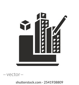 Entwicklung Architektur Prozess, Gebäude Information Modellierung Symbol, Baumanagement Technologie, flache Vektorgrafik