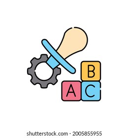 Desarrollar bebés a partir del icono de la línea с color de la cuna. Los niños aprenden. Pictograma para página web, aplicación móvil, promoción. elemento de diseño de interfaz gráfica de usuario (GUI) de UI UX. Trazo editable.