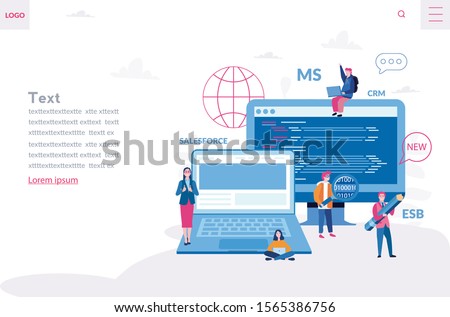 Development of a back-end front-end platform for business process , data interactions integration. Vector illustration Complex integrations Salesforce CRM, MS CRM,