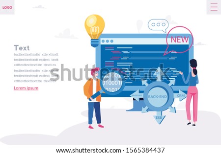 Development of a back-end platform for business process , data interactions integration. Vector illustration for web banner, infographics, mobile. Complex integrations Salesforce CRM, MS CRM,