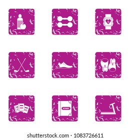 Development of the body icons set. Grunge set of 9 development of the body vector icons for web isolated on white background