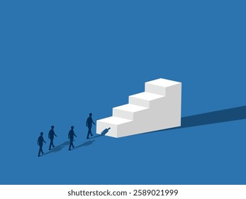 Development. Business team walks to the ladder of success