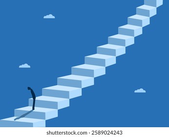 Development, Businessman climbs a long ladder