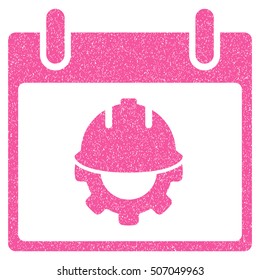 Development Calendar Day grainy textured icon for overlay watermark stamps. Flat symbol with dust texture. Dotted vector pink ink rubber seal stamp with grunge design on a white background.