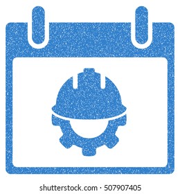 Development Calendar Day grainy textured icon for overlay watermark stamps. Flat symbol with dust texture. Dotted vector cobalt ink rubber seal stamp with grunge design on a white background.