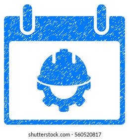 Development Calendar Day grainy textured icon for overlay watermark stamps. Flat symbol with unclean texture. Dotted vector blue ink rubber seal stamp with grunge design on a white background.