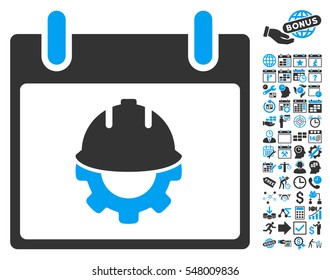 Development Calendar Day icon with bonus calendar and time management pictograph collection. Vector illustration style is flat iconic symbols, blue and gray, white background.