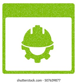 Development Calendar Page grainy textured icon for overlay watermark stamps. Flat symbol with dirty texture. Dotted vector eco green ink rubber seal stamp with grunge design on a white background.