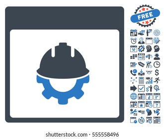 Development Calendar Page icon with bonus calendar and time management graphic icons. Vector illustration style is flat iconic symbols, smooth blue, white background.