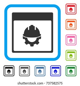 Development Calendar Page icon. Flat gray pictogram symbol inside a light blue rounded rectangle. Black, gray, green, blue, red, orange color versions of Development Calendar Page vector.