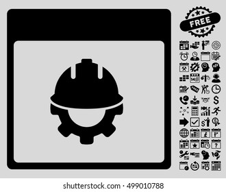 Development Calendar Page pictograph with bonus calendar and time management pictograms. Vector illustration style is flat iconic symbols, black, light gray background.