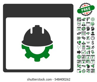 Development Calendar Page pictograph with bonus calendar and time management clip art. Vector illustration style is flat iconic symbols, green and gray, white background.