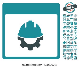 Development Calendar Page pictograph with bonus calendar and time management graphic icons. Vector illustration style is flat iconic symbols, soft blue, white background.