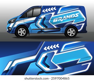 Development of car design for the company. Branding a car. Sticker brand car in blue and white colors. Van service car wrap livery design vector file eps 10 decal printable file.