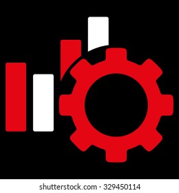 Development Chart vector icon. Style is bicolor flat symbol, red and white colors, rounded angles, black background.