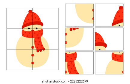Development of children. Cut out, assemble a snowman from cubes. Puzzle, test, IQ, developing, for schoolchildren, preschoolers. Logic exercises. Christmas games for printing. Preparation for school.
