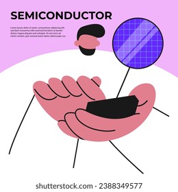 Development of chips for phones. Artificial intelligence on semiconductor elements. Semiconductor industry. Flat vector illustration in cartoon style. svg