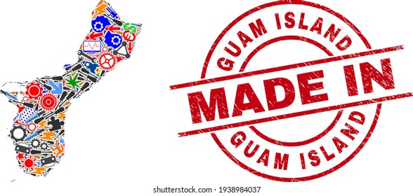 Development Collage Guam Island Map and Made in Scratched Seal