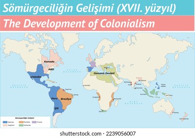 The Development of Colonialism (XVII Century) Tarih Haritaları, Osmanlı Devleti, Asya Hun Devleti, Roma İmparatorluğu, Sömürgecilik, Sömürgeciliğin Gelişimi, Osmanlı Devleti, Tarih, Devlet, Sömürge