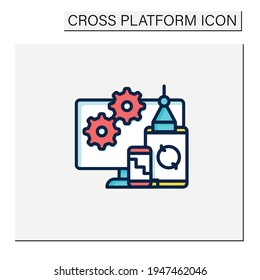 Development color icon. Development cross platform for different devices. Operation system. Website programming code. Digitalization concept. Isolated vector illustration