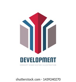 Development concept business logo design. Banking finance creative sign. Invest symbol. Bank icon. Corporate identity. 